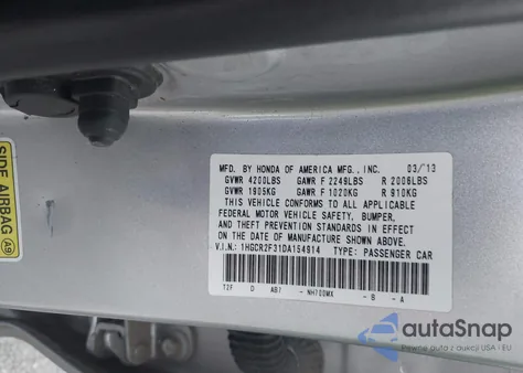 2013 Honda Accord Lx из США, поврежденный, VIN 1HGCR2F31DA154914